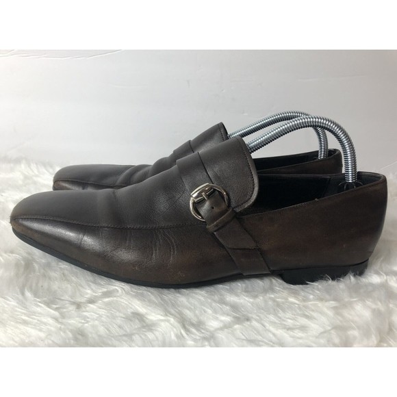 Gucci Mens Brown Leather Buckle Slip-On Loafers Size 8.5 D 170337 Made in Italy main image 6